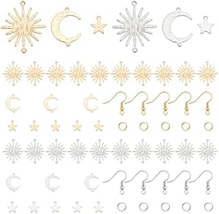 PandaHall 246pcs Sun Moon Star Charms Kit, Small Sun Solar Eclipse Links Connectors Pendants Long-Lasting Metal Charms with Earring Hooks and Jump Rings for Earring Jewellery DIY Making