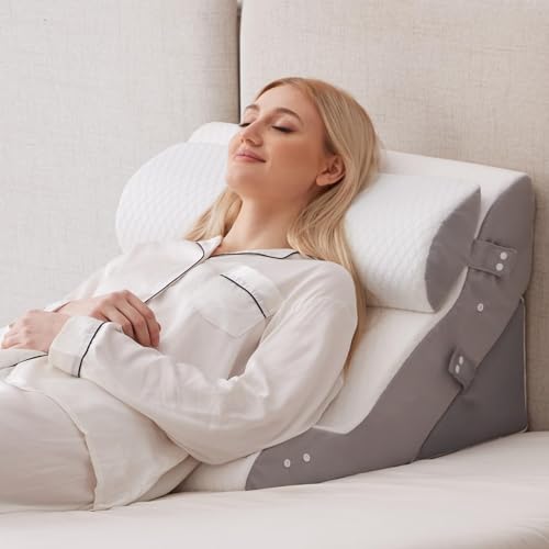 Ruqmuis 3PCS Wedge Pillow Set for After Surgery, 10-in-1 Adjustable Wedge Pillow for Acid Reflux Relief, Bed Wedge Pillows for Sleeping, Snoring & Back Pain Relief, Sit up Pillow for Bed, White