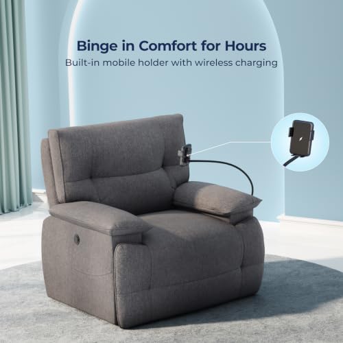 Image of The Sleep Company Luxe Grande Recliner Sofa | Non-Revolving| Patented SmartGRID Technology | 1 Seater | Premium Upholstery | Built-in Mobile Holder | Wireless Charging | Free Installation | Grey
