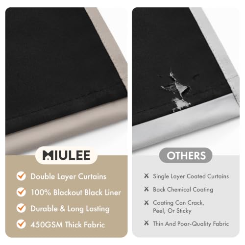 Image of MIULEE Natural 100% Blackout Curtains for Bedroom 40x84 Inch Long Drapes | 2 Thick Layers Thermal Insulated Window Curtains with Black Liner, Noise Reducing Grommet, Drapes for Living Room, 2 Panels
