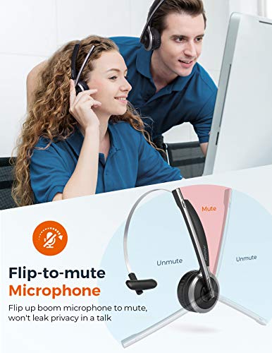Mpow M5 Pro Bluetooth Headset with Microphone, Wireless Headphones for Cell Phone, Noise Canceling Headset with Charging Base for PC, Laptop, Truck Driver, Office, Call Center, Skype - Thumbnail 4