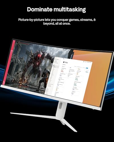 Image of Pixio PXC348C Neo White 34 inch 180Hz Refresh Rate UWQHD 1440p Ultrawide Resolution 1000R Curve Fast VA Panel 1ms Response Time USB-C Displayport 65W Charging Adaptive Sync HDR Curved Gaming Monitor