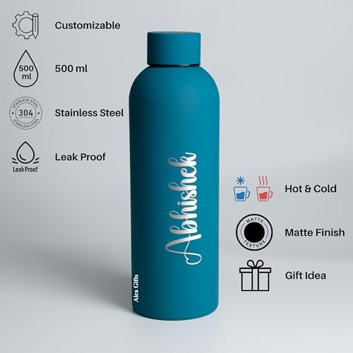 Image of AICA Personalized Name Stainless Steel Water Bottle (Persianblue) 500ml | Gift for Man | Gifts for Woman | Diwali Gifts for Family and Friends | Corporate Office Gift for Staff Employees