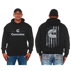 JH DESIGN GROUP Men’s Cummins Diesel Pullover Hoodie American Flag Black 2 Sided Sweatshirt