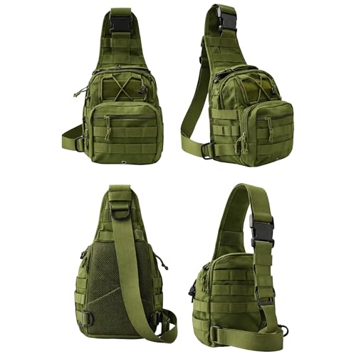 Mochila Tática Militar Sling Verde, Bolsa Tiracolo de Ombro, Sistema MOLLE, Múltiplos Compartimentos para Uso Outdoor