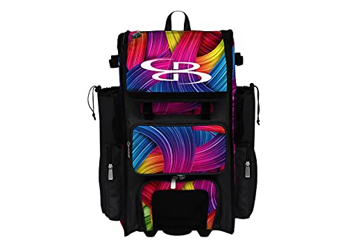 Boombah Rolling Superpack 2.0 Baseball/Softball Gear Bag - 23-1/2" x 13-1/2" x 9-1/2" - Flow Multi - Telescopic Handle - Holds 4 Bats - Wheeled Version