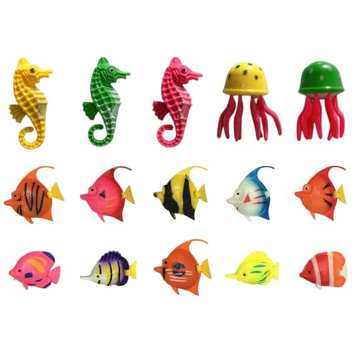 RELKLYU 10 Peces Pequeños, 3 Caballos De Mar Y 2 Pulpos, Modelos Animales Simulados, Suministros De Paisajismo De Acuario, Decoraciones De Peces.