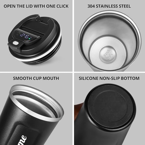 Image of CORPORATE PORIUM Personalised Insulated Coffee Travel Mug with Touch Screen Digital Temperature Display Travel Flasks, 510 Ml, 304 Stainless Steel Diwali Item - Leak Proof, Thermal Mug
