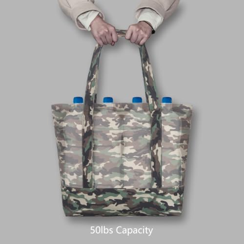 Image of TOPDesign 1-Pack Canvas Tote Bag with an External Pocket, Reusable Grocery Shopping Bag, Top Zipper Closure, Daily Essentials (Camo)