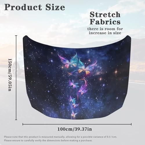 Image of Galaxy Butterfly Car Hood Cover Polyester Elastic Fabrics Can be Washed Suitable for SUV Trucks Universal for Cars