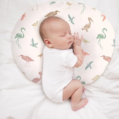 Image of Little Grape Land Nursing Pillow Covers 2 Pack, Soft & Breathable Removable Breastfeeding Pillows Covers for Feeding Pillows, Nursing Pillow Slipcover for Baby Girls Boys, (Birds & Rosy)