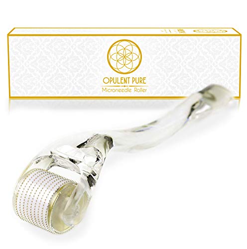 Opulent Pure Derma Roller Kit - 0.30mm Microneedle Roller for Face - 540 Gold Titanium Micro Needles - Includes Hard Case and Instructional Book
