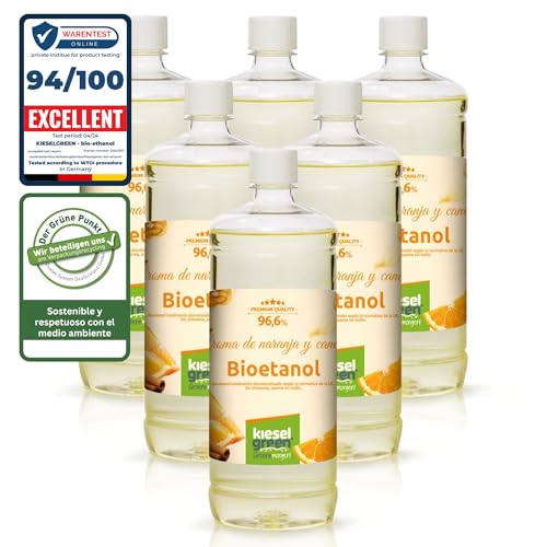 KieselGreen Bioetanol 6 x 1 litro con Fragancia para Chimenea de Etanol, Muchas Variedades – Bioalcohol como Fragancia de Ambiente – Estufas de Bioetanol, Biochimenea Etanol, Ethanol (OZ)
