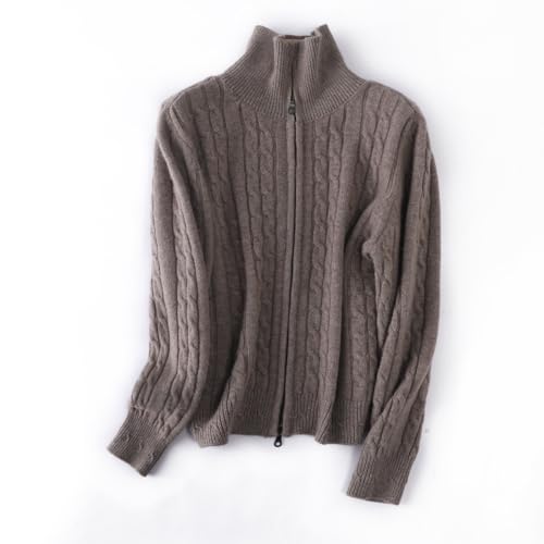 Women's Cashmere and Wool Blend Thickened Zip-Up Twist Pattern Lapel Cardigan Sweater2