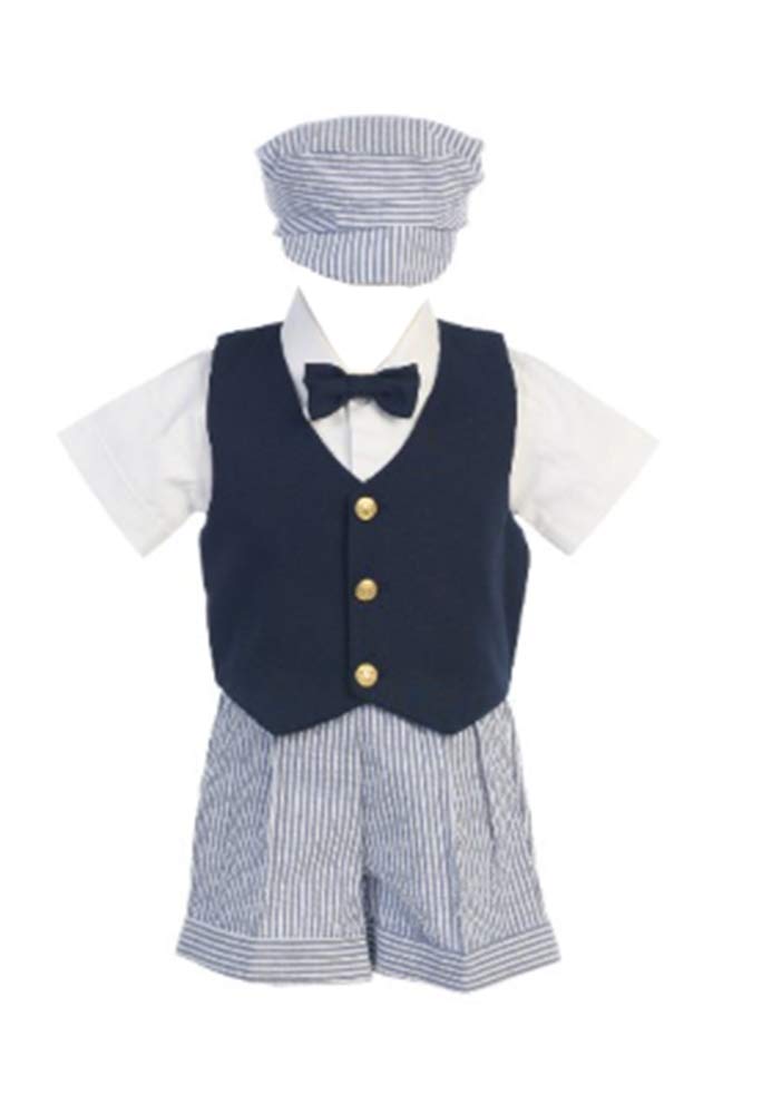 Seersucker Outfit W Navy Vest Shorts Shirt Tie And Hat
