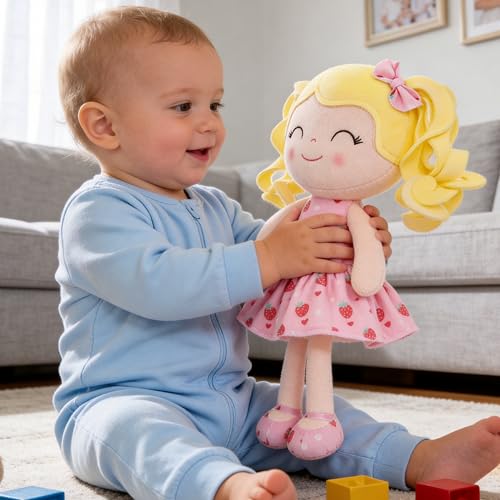 Gloveleya Baby Dolls Soft Snuggly First Baby Girl Gifts Soft Doll for Girls with Strawberry Printed Dress 12inches Fruit Series - Image 3