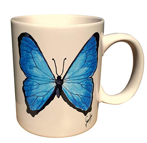 Shine The Brightest Vibes - Butterfly Collection No 1 The Blue Morpho - Ceramic Coffee Mug - 11oz 320ml - Unique Graphic Design - Gift-Box included