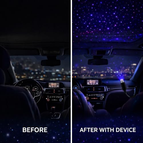 Image of Storejacks Interior Car and Room Roof Star Laser Light with LED Starry Galaxy Projection, USB Powered Ambient Atmosphere Projector for Home Decoration, Bedroom, Car Interior Mood Lighting