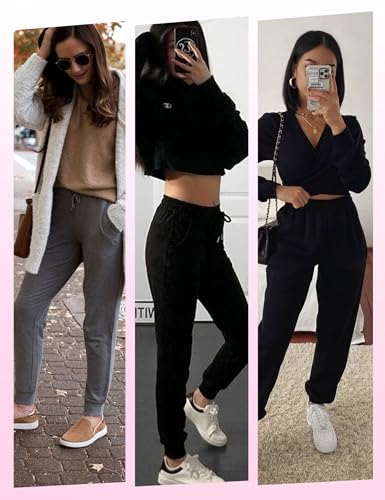 3 Pack Joggers for Women - Black Sweatpants with Pockets Plus Size Comfy Lounge Yoga Pants (S-5XL)