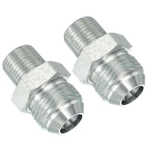 Image of PATIKIL Pipe Adapter Connector 7 /8 inch Male 74 Flare JIC x 3 /8 inch Male R Pipe Fitting 2 Pcs Oil Feed Restrictor Fitting Hydraulic Connector for Oil Steam Water Pipelines System