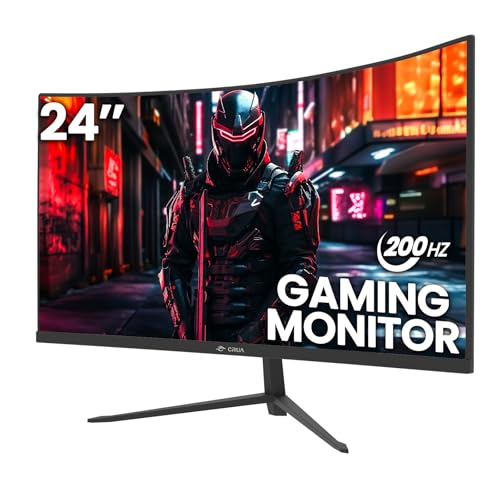 CRUA 24 Inch 200hz/180hz Curved Gaming Monitor, FHD 1080P Frameless Computer Monitors, Support AMD freesync Low Motion Blur, Eye Care, DisplayPort, HDMI, Compatible Wall Mountable Installs-Black
