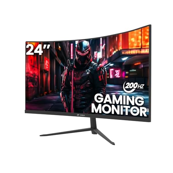 CRUA 24 Inch 200hz/180hz Curved Gaming Monitor, FHD 1080P Frameless Computer Monitors, Support AMD freesync Low Motion Blur, Eye Care, DisplayPort, HDMI, Compatible Wall Mountable Installs-Black