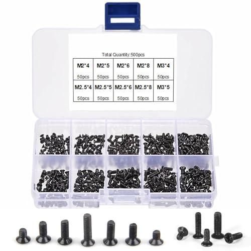 500pcs Laptop Screw Kit, M2 M2.5 M3 Screws, Flat Head Screws for Computer Repair and DIY Projects