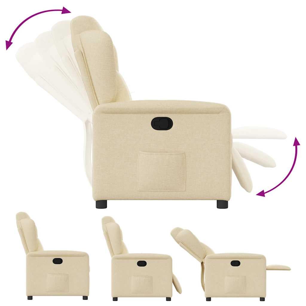Sillón de relax de tela color crema, ajustable manualmente, acolchado grueso, con bolsillo lateral, capacidad de carga de 110 kg, para salón, dormitorio, sillón con orejeras