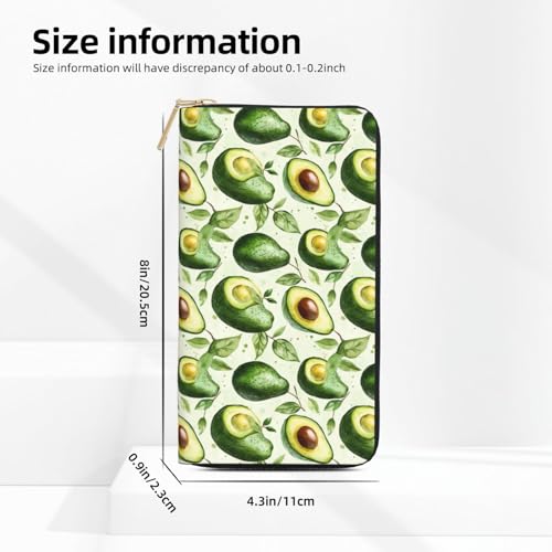 Green Leaf Avocado Print Wallet Women Men, Long PU Leather Wallets for Women, Cute Womens Travel Wallet Purse Pouch with Zipper Pocket3