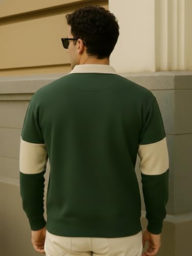 Image of Veirdo Men's Loopknit Cotton Oversized Baggy Fit | Full Sleeve Polo T-Shirt | Casual Streetwear with Ribbed Cuffs Travel | Sizes: S to XXL
