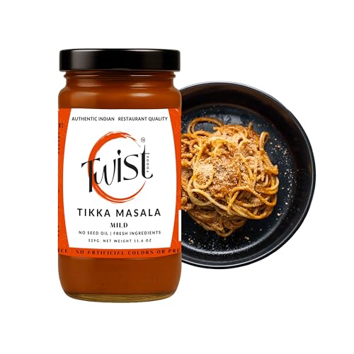 Twist Foods Tikka Masala Sauce | Mild Indian Simmer Sauce | Authentic Restaurant-Style Indian Curry Sauce| Gluten-Free | No Preservatives or Artificial Flavors | Small Batches | 12.3 oz Jar