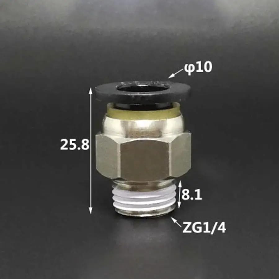 10PC DN8 G1/4" Male x Fit Tube OD 10mm Nickel Plated Brass Pneumatic Air Hose Quick Connector Push in Coupler Water Gas Oil Fitting