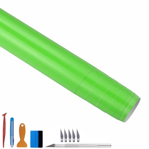 Image of LZLRUN High Gloss Vinyl Realistic Paint Wrap Roll Car Sticker Film Decal Bubble Free Come with Installation Tool Set (Green, 1ft x 10ft)