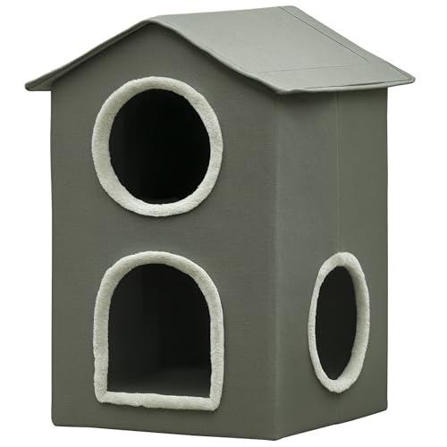 PawHut Casetta per Gatti a Due Livelli con Cuscini Lavabili 3 entrate, 42x46x59.5 cm, Grigio
