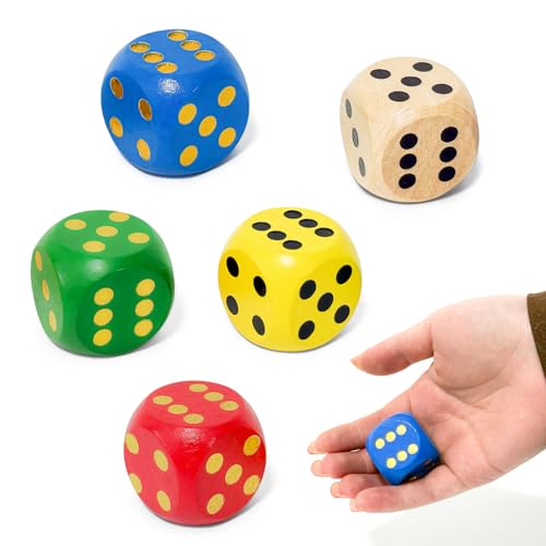 5 Pcs Large Wooden Dice 30mm 5 Colors Game Dice