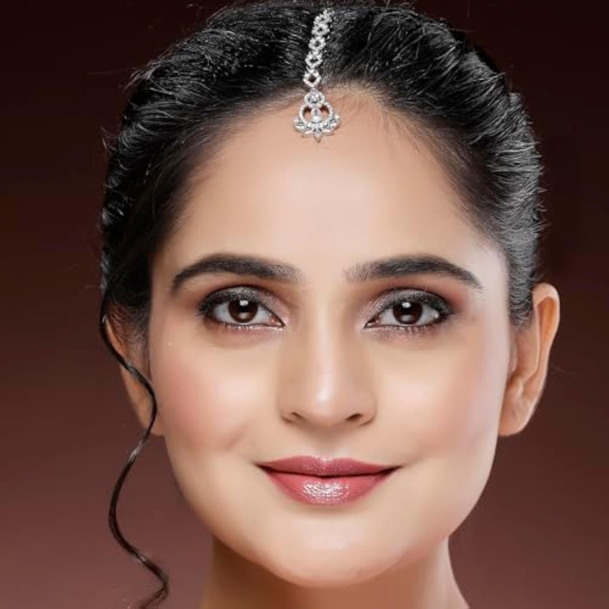 Rhodium Plated Cascaded American Diamond Mangtikka, Elegant Design