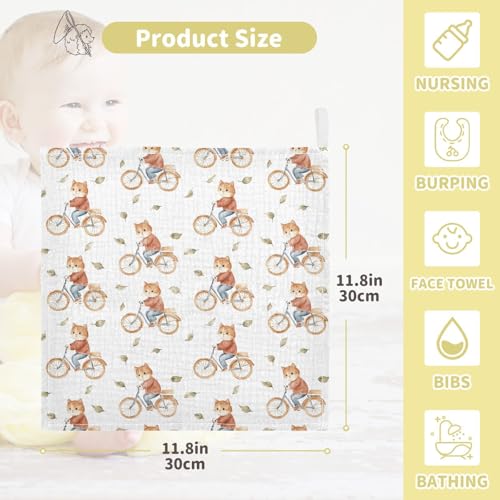 vvfelixl Baby Muslin Washcloths Cat Riding A Bike Baby Burp Cloths Cotton Babys Face Towel for Newborn Infants Boys Girls Soft and Absorbent 11.8 X 11.8 in, 3 Pack4
