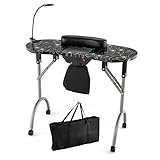 LDAILY Manicure Nail Table, Foldable Nail Technician Desk w/Electric Downdraft Vent, Bendable LED La