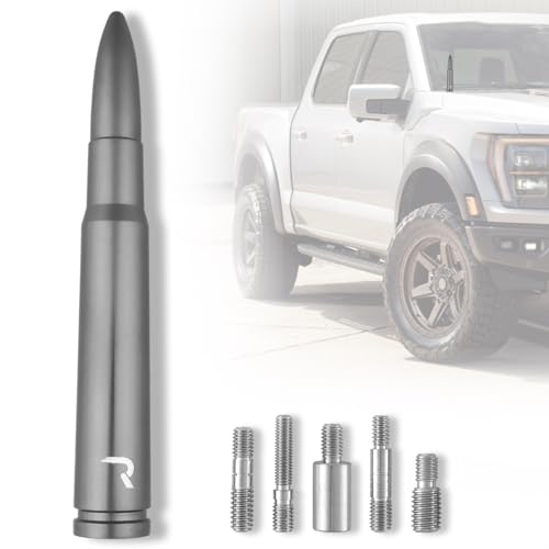 RECON - 50 Cal Bullet Style Truck/SUV Aluminum Antenna 5" - Multiple Colors (Fits OEM Factory Threaded Antennas) (Brushed Aluminum)