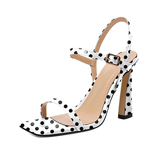 Aumoted Women High Heel Sandals Stiletto Open Square Toe Strappy Heeled Sandals Dress Pumps Shoes For Ladies Office Wedding Work Evening Patent Polka Dot Us Size 7 #TOP13