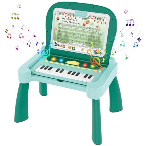 Leopmase 4-in-1 Touch & Learn Activity Desk, Educational Toys with Interactive Learning System Cards and Music Sheets Writing Board, Piano Learning Toys for Toddlers 1-3