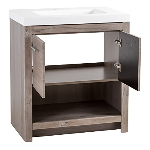 Spring Mill Cabinets Birney Bathroom Vanity With Sink, 30.5" W X 18.75" D X 34.38" H, White-Washed Oak #TOP4