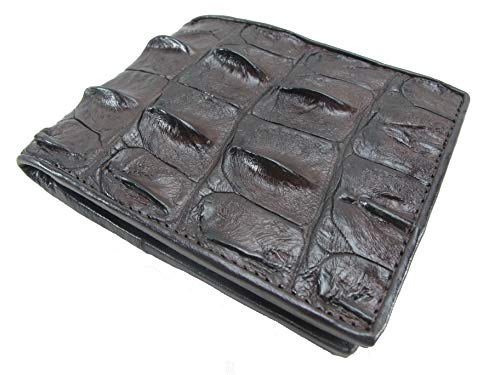 Image of Pelgio Genuine Crocodile Alligator Backbone Skin Leather Bifold Wallet ([B1] 6 Card Slots + 2 ID Windows + 2 Compartment for Bills, Chocolate Brown)