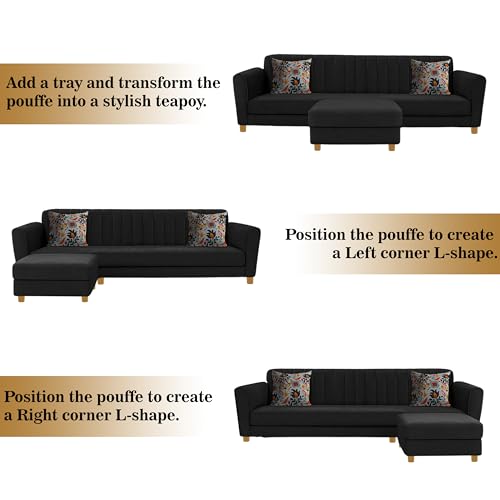 Image of Rosebell-Modern L-Shape Velvet Sofa Set for|Right-Hand Sectional Sofa with Tufted Back 4-Seater Corner Couch,Perfect for Home Office Guests Living Room-Black