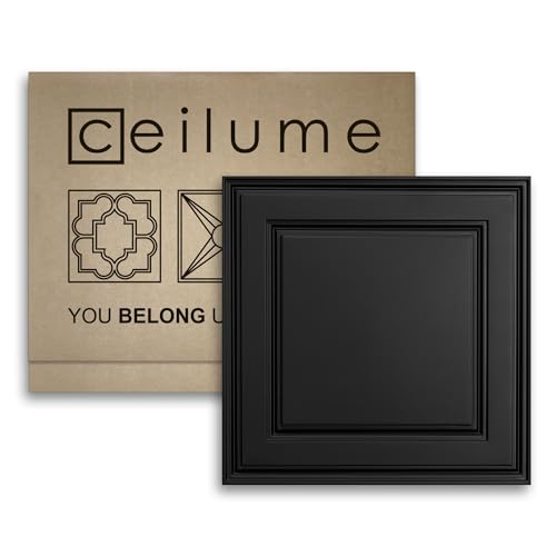 Ceilume Ceiling Tile; 2x2 Ceiling Tiles - Stratford Ultra-Thin Feather-Light - Use in 1" T-Bar Suspended Ceiling Grid - Drop Ceiling Tiles (Black)