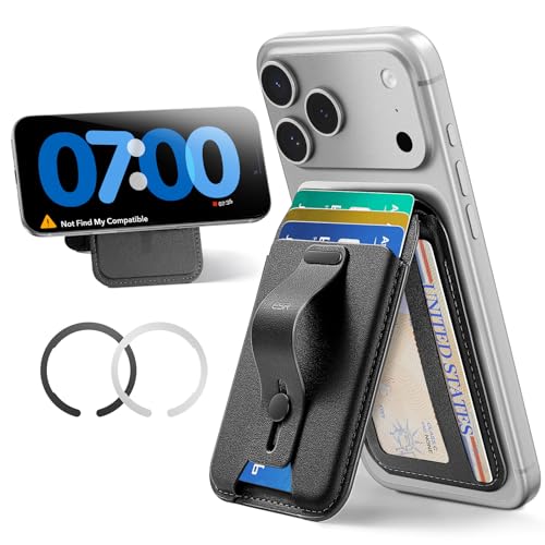 ESR para MagSafe Cartera, Bloqueo RFID, 5 Tarjetas, Cartera iPhone con Soporte Ajustable, Bucle Dedo, Agarre Seguro, para iPhone 17/15/14/13/12 Series y Google Pixel 10/10 Pro/10 Pro XL, Negro