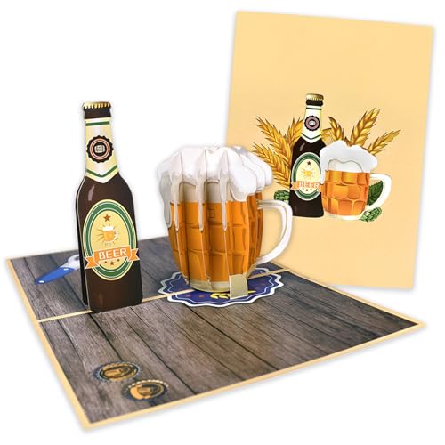Tarjeta desplegable de cerveza, tarjeta de cumpleaños 3D con botella de cerveza o como regalo de dinero, divertida tarjeta Happy Beersday para hombres (mejor amigo, papá o 18). Regalo de Oktoberfest