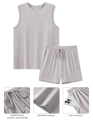 Ekouaer Men's Pajamas Set Workout Tank Top Pjs Sets with Shorts 2 Piece Soft Sleeveless Casual Sleep Shirts Loungewear S-XXL2
