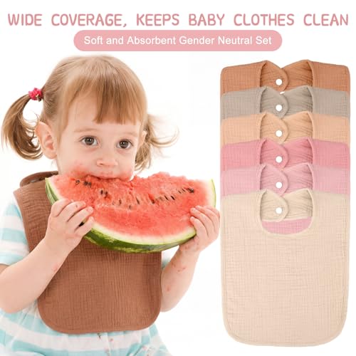 Image of Toulite 6 Pack Muslin Baby Bibs Baby Bandana Drool Bibs Cotton for Unisex Boys Girls Soft Absorbent for Teething and Drooling
