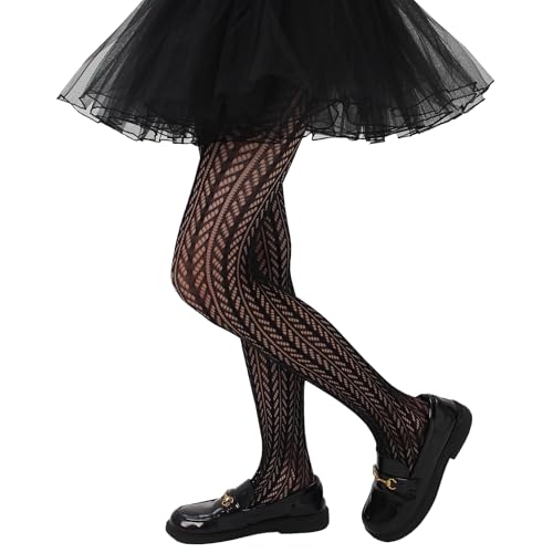 Image of Girls Lace Fishnet Tights Toddler Sheer Patterned Stockings Hollow Dance Pantyhose for Kids Halloween Tights